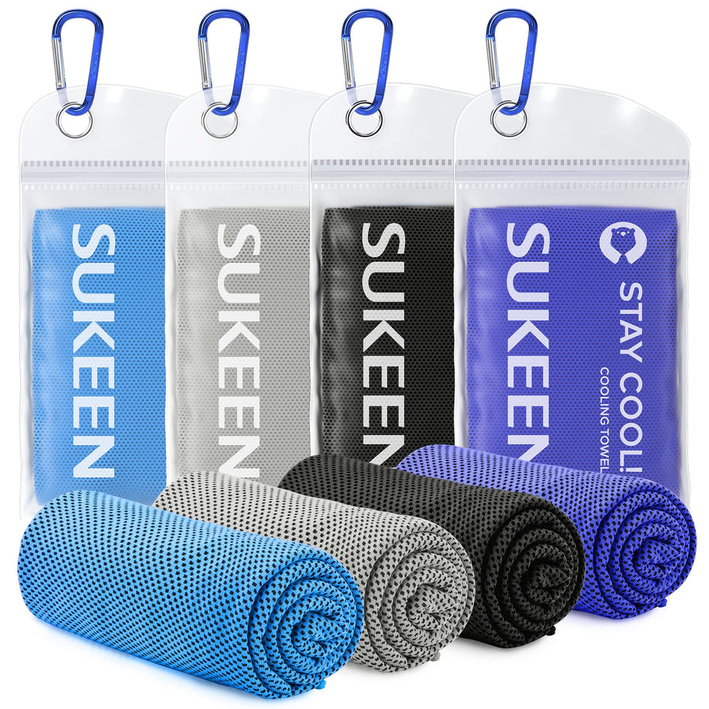 Sukeen 4 Pack Cooling Towels (40"x 12"), Cooling Neck Wraps, Soft Ice Towel