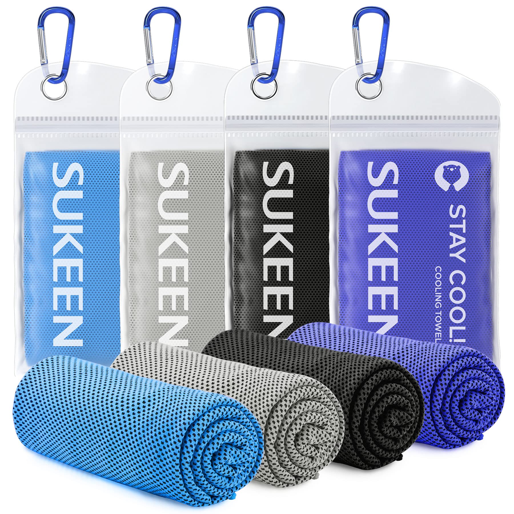 Sukeen 4 Pack Cooling Towels (40"x 12"), Cooling Neck Wraps, Soft Ice Towel