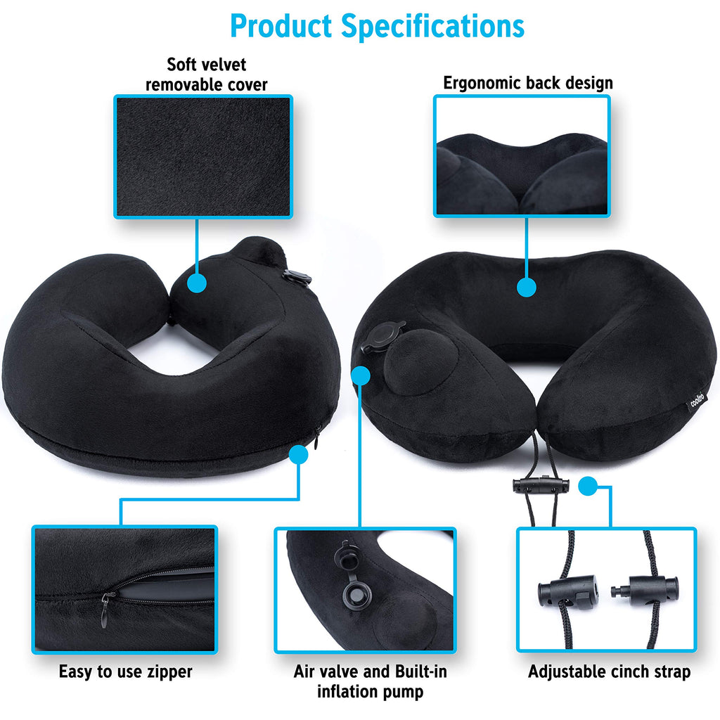 Inflatable Travel Neck Pillow with 3D Eye Mask & Carry Pouch
