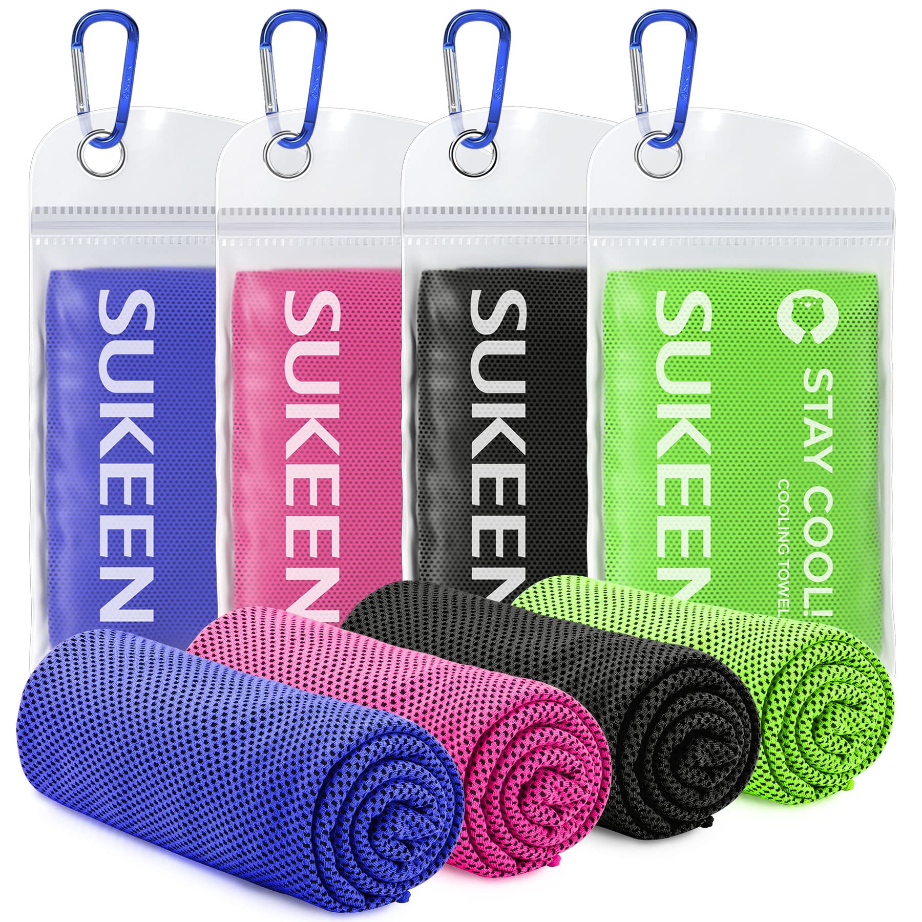 Sukeen 4 Pack Cooling Towels (40"x 12"), Cooling Neck Wraps, Soft Ice Towel